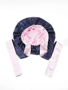 Bow Decor Two Tone Hair Bonnet - Navy Blue - View 6