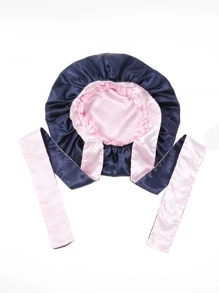 Bow Decor Two Tone Hair Bonnet - Navy Blue - View 10