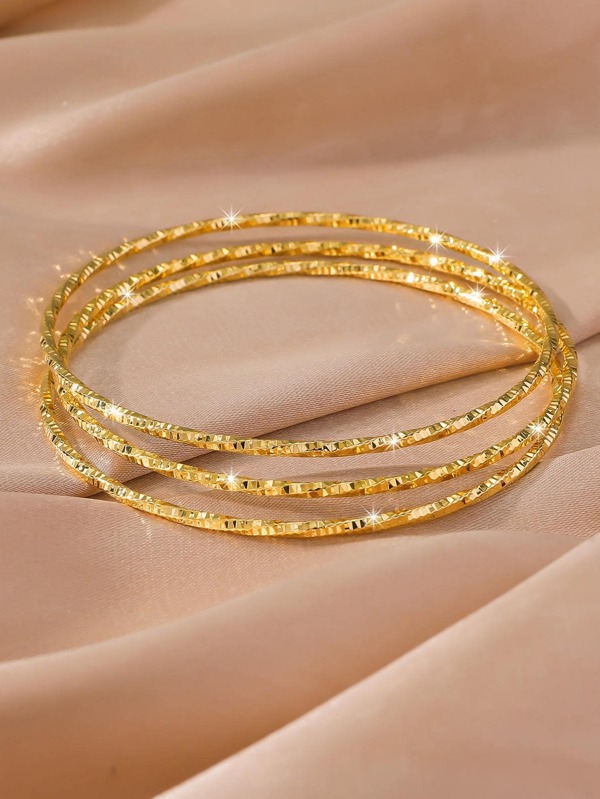 3pcs Gold-Plated Set, Fashionable Minimalist Shiny Twist Floral Cuff Bracelets, Suitable For Gifts, Daily Wear And Parties