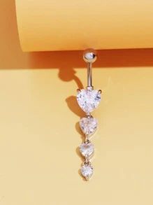 1入組心形方晶鋯石吊墜女士臍環高端首飾類身體裝飾用品銅首飾類 - 銀色 - 查看 6