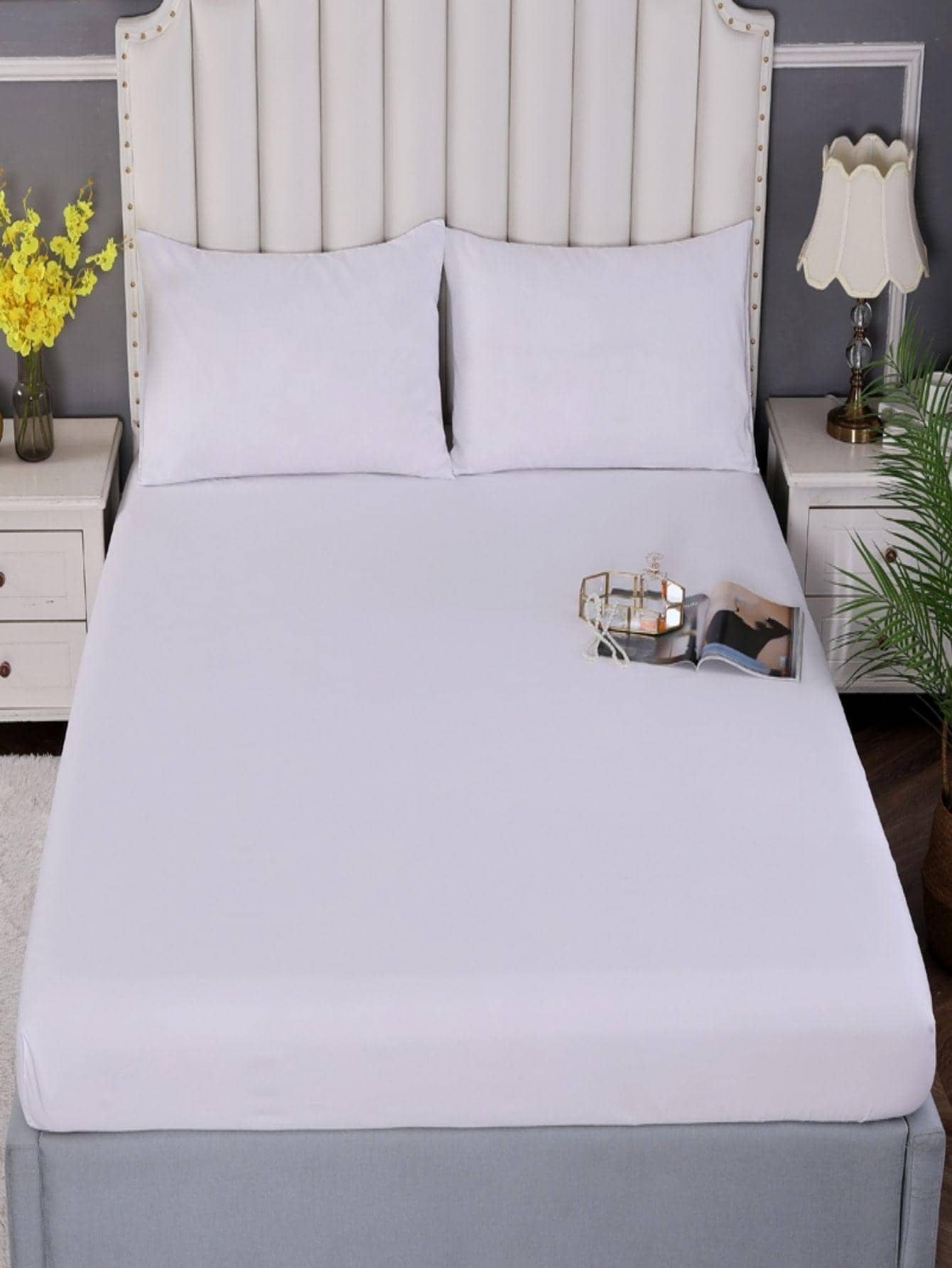 1pc Solid Color White Fitted Sheet, Modern Soft Stretchy Fitted Bottom Sheet For Bedroom - White - View 1