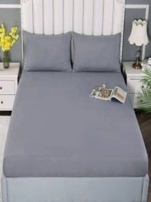 1pc Solid Color Grey Fitted Sheet, Modern Soft Stretchy Fitted Bottom Sheet For Bedroom - Grey - View 1