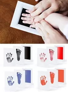 1入組木製嬰兒DIY手印墊、嬰兒手印印台 - 黑色 - 查看 1