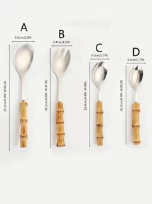 1pc Stainless Steel Spoon, Modern Bamboo Joint Decor Salad Spoon For Home - Silver - View 3