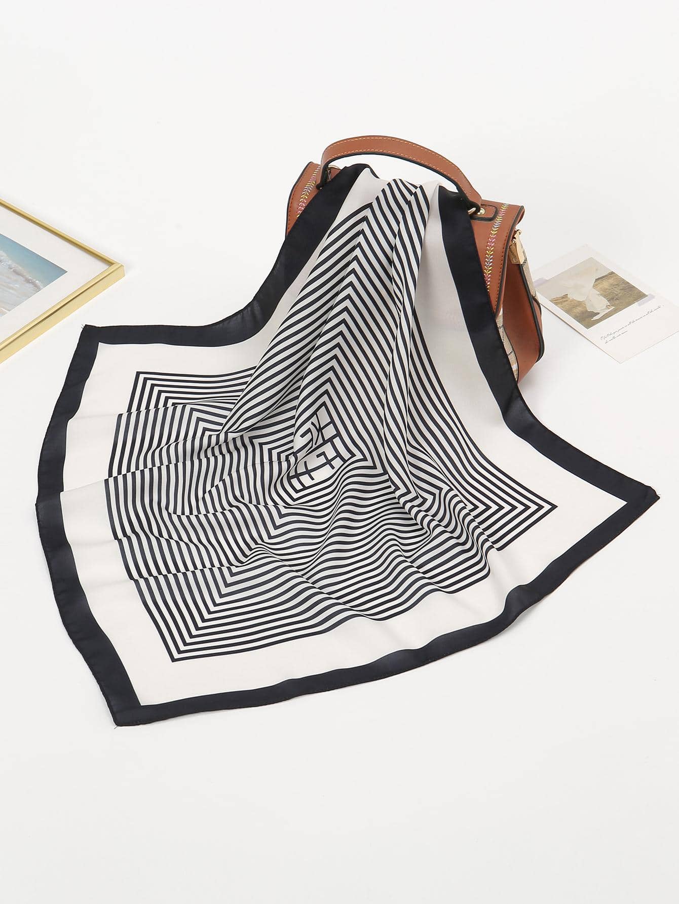 Women Geometric Pattern Fashionable Bandana For Dress Decoration - Black and White - View 1