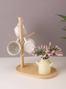 1 pieza Estante de almacenamiento de tazas de bambú