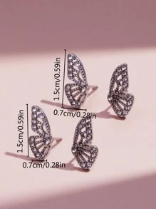 4入组/套水鑽蝴蝶裝飾耳環 - 銀色 - 查看 6