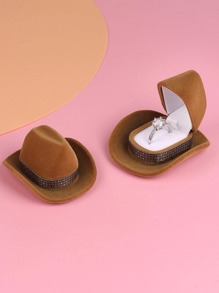 1個牛仔帽設計珠寶收納盒,創意絨面珠寶盒,適用於家居使用或情人節禮物 - 駝色 - 查看 1