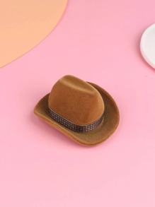 1個牛仔帽設計珠寶收納盒,創意絨面珠寶盒,適用於家居使用或情人節禮物 - 駝色 - 查看 3