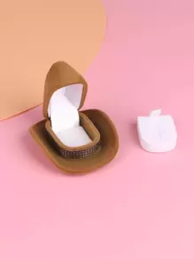 1個牛仔帽設計珠寶收納盒,創意絨面珠寶盒,適用於家居使用或情人節禮物 - 駝色 - 查看 4