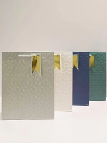 4pcs/set Paper Gift Bag, Modernist Argyle Detail Gift Wrapping Bag For Party - Multicolor - View 2