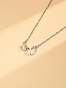 1PC Đá Cubic Zirconia Đôi Mặt Dây Chuyền Trái Tim Trang Sức Đồng - Bạc - Xem 4