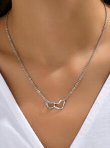 1PC Đá Cubic Zirconia Đôi Mặt Dây Chuyền Trái Tim Trang Sức Đồng - Bạc - Xem 1