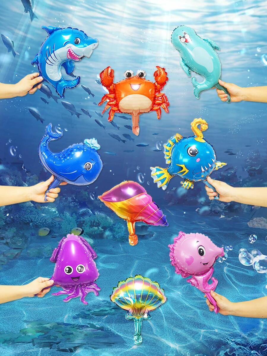 9pcs/Set Polyamide Balloon, Creative Conch & Whale Design Decorative Balloon For Party, Christmas - Multicolor - View 1