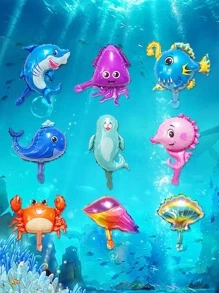 9pcs/Set Polyamide Balloon, Creative Conch & Whale Design Decorative Balloon For Party, Christmas - Multicolor - View 2