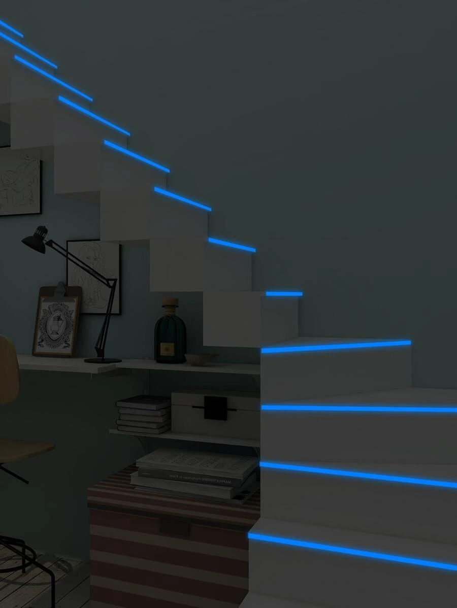 1roll PET Floor Sealing Sticker, Minimalist Glow In The Dark Tile Decoration Seam Tape For Home - Blue - View 1