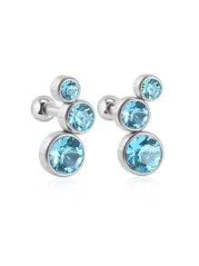1 Đôi Thép Không Gỉ Thời Trang Cong Đá Bông Tai 1.2 MM Màu Xanh Bạc Hà Nhân Tạo Trang Sức Pha Lê Dành Cho Nữ - Màu xanh bạc hà - Xem 1