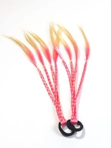 2入組時尚漸層多彩合成纖維辮子和凌亂髮髻髮片，適用於女孩的休閒穿著 - 亮橙色 - 查看 3