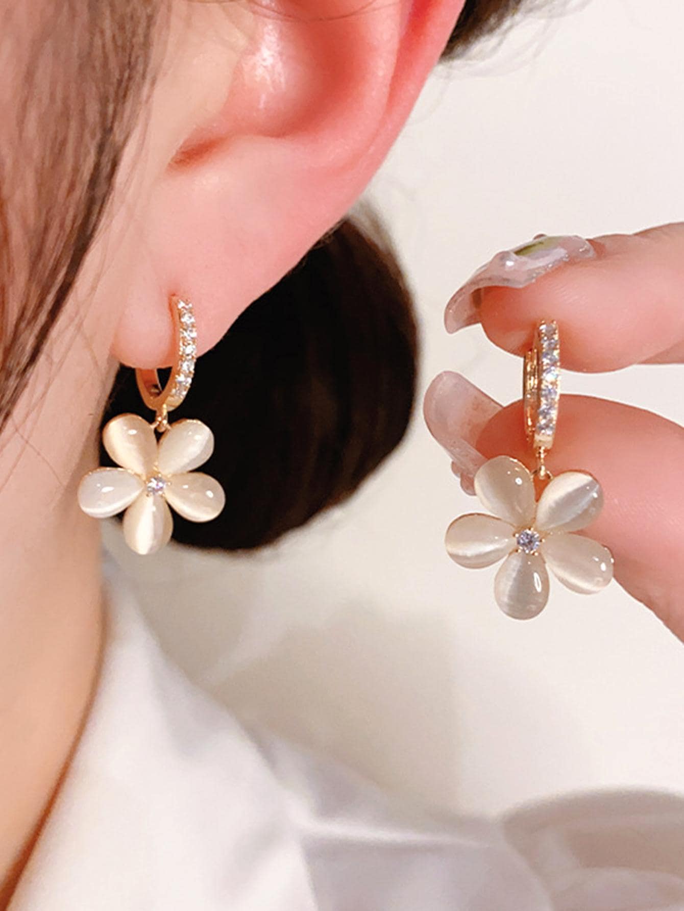 Rhinestone Decor Flower Drop Earrings Valentines