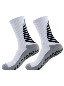 1pair Non-Slip Stripped Pattern Knitted Fabric Outdoor Athletic Crew Football Socks - Multicolor - View 2