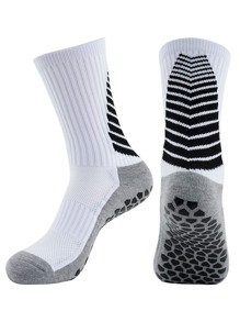 1pair Non-Slip Stripped Pattern Knitted Fabric Outdoor Athletic Crew Football Socks - Multicolor - View 1