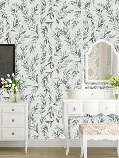 Roll 45cm Groen Leaf Peel Stick Wallpaper, Bohemian Removable Vinyl Contact Paper, Moderne Neutral Self Adhesive Wand Cabinets, Bedrooms view 3