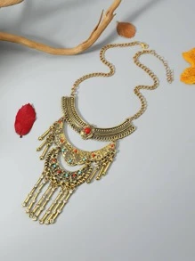 Dây chuyền mặt dây chuyền đính đá lấp lánh cá nhân hóa, mặt dây chuyền tua rua kiểu cổ điển, dây chuyền đeo xương đòn, dây chuyền ngắn cho nữ. - Vàng - Xem 4