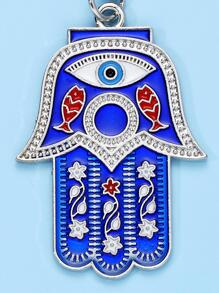 1入組女士眼睛和花細節法蒂瑪之手飾物時尚鑰匙圈適用於鑰匙裝飾用品 - 霧霾藍 - 查看 4