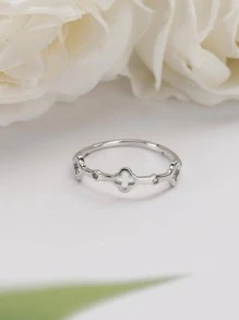 鏤空花朵裝飾戒指 - 銀色 - 查看 2