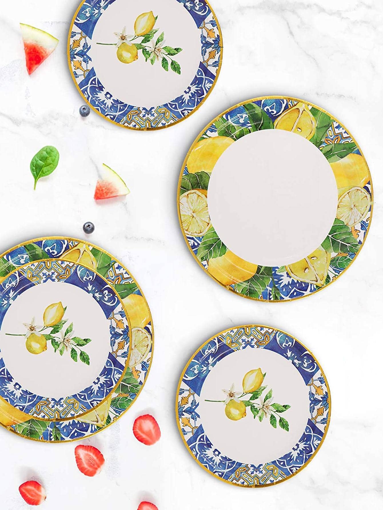 8 piezas Plato desechable con estampado de limón