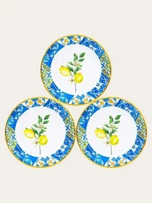 8 piezas Plato desechable con estampado de limón
