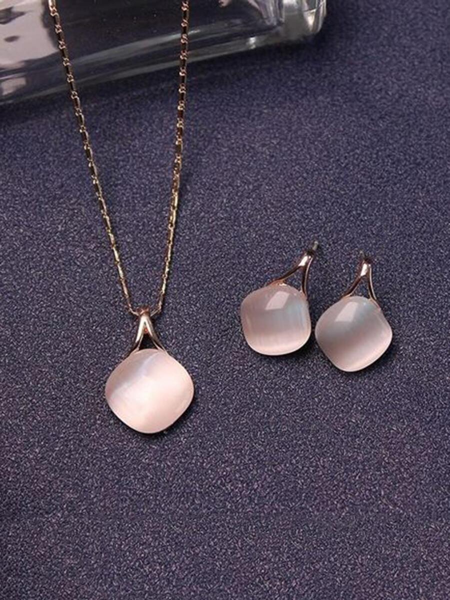 3 Cái/bộ Bộ Trang Sức Đá Mắt Mèo Thời Trang Kèm 1 Vòng Cổ Và 1 Đôi Bông Tai - Nhiều màu - Xem 1