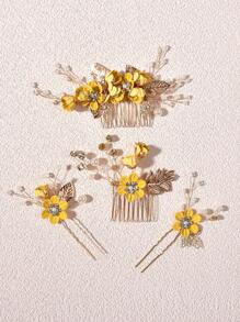 4pcs Yellow Bridal Wedding Hair Accessories Set - Yellow - View 1
