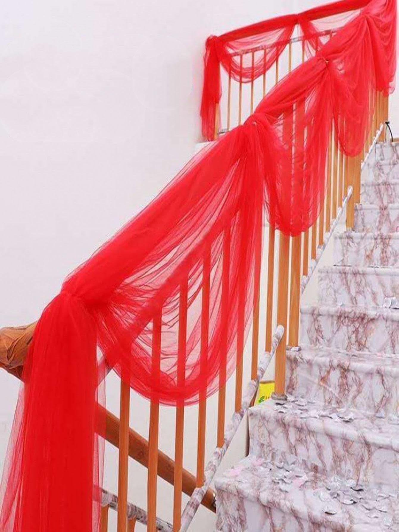 1pc Polyester Mesh Chair Decoration, Romantic Red Chair Back Cover Decoration For Wedding Party - Red - View 1