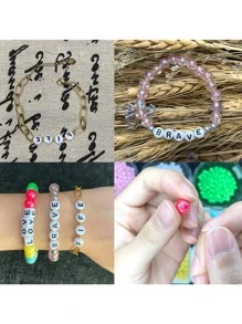 100pcs 6 X 6 MM Square Alphabet Beads A-Z 26 Alphabet DIY Jewelry Making Accessories - White - View 3