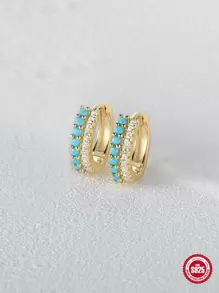 1 Pair Fashionable Minimalist S925 Sterling Silver Multi-Color Hoop Earrings, Personality Style