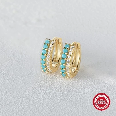 1对时尚简约S925纯银多色耳环，个性化款式