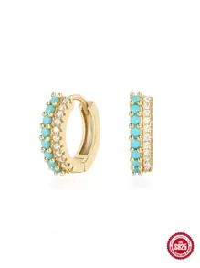 1 Pair Fashionable Minimalist S925 Sterling Silver Multi-Color Hoop Earrings, Personality Style