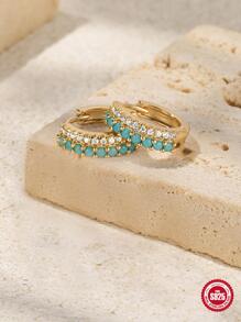 1 Pair Fashionable Minimalist S925 Sterling Silver Multi-Color Hoop Earrings, Personality Style