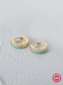 1 Pair Fashionable Minimalist S925 Sterling Silver Multi-Color Hoop Earrings, Personality Style