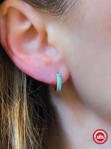 1 Pair Fashionable Minimalist S925 Sterling Silver Multi-Color Hoop Earrings, Personality Style
