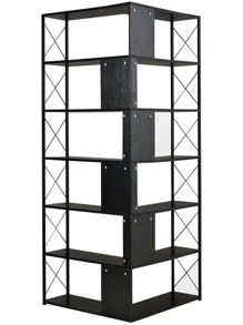 7-Tier Bookcase Home Office Bookshelf, L-Shaped Corner Bookcase with Metal Frame, Industrial Style Shelf with Open Storage, MDF Board - Black - View 5