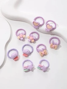 10pcs Flower & Heart Decor Hair Tie - Multicolor - View 2