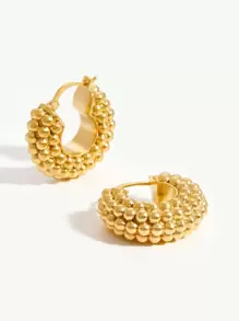 Bead Decor Hoop Earrings - Gold - View 1