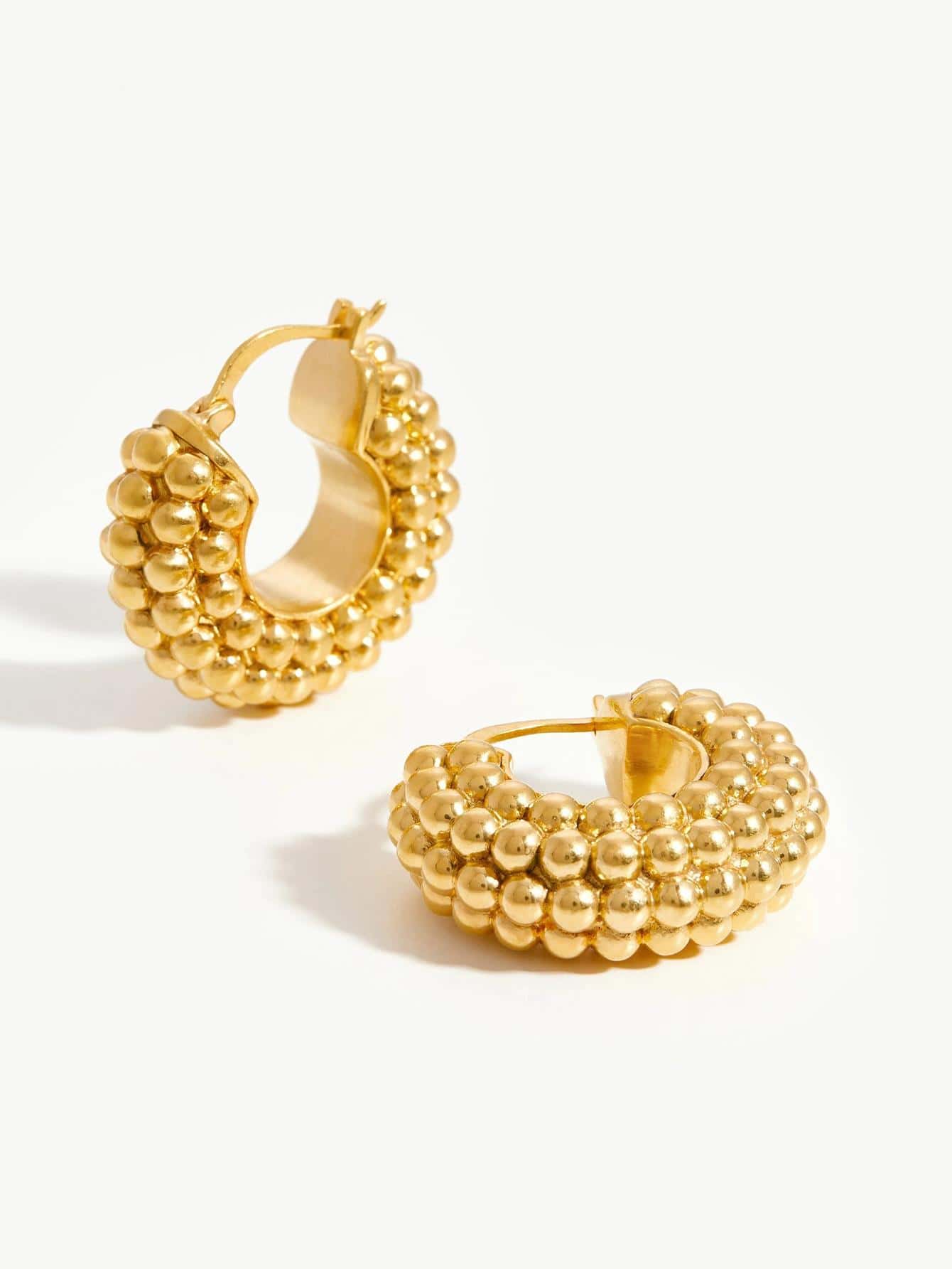 Bead Decor Hoop Earrings - Gold - View 1