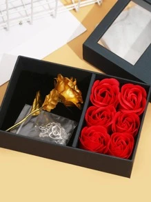 1pc Artificial Rose Flower With 1pc Box, Modern Artificial Flower Box Gift For Friends - Black - View 4