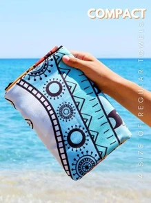 1入組幾何圖案沙灘巾卡通超細纖維矩形旅行沙灘巾適合游泳、潛水、夏季 - 橘色 - 查看 4