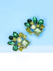 juran 1 par de pendientes minimalistas de estilo floral con cristales, de moda y delicados, un regalo - Verde - Ver 2