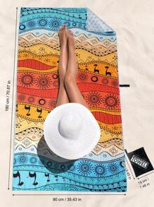 1入組幾何圖案沙灘巾卡通超細纖維矩形旅行沙灘巾適合游泳、潛水、夏季 - 橘色 - 查看 2