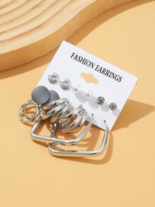 6 cặp/bộ Đồ trang trí Ngọc Trai giả Hoa tai - Bạc - Xem 4